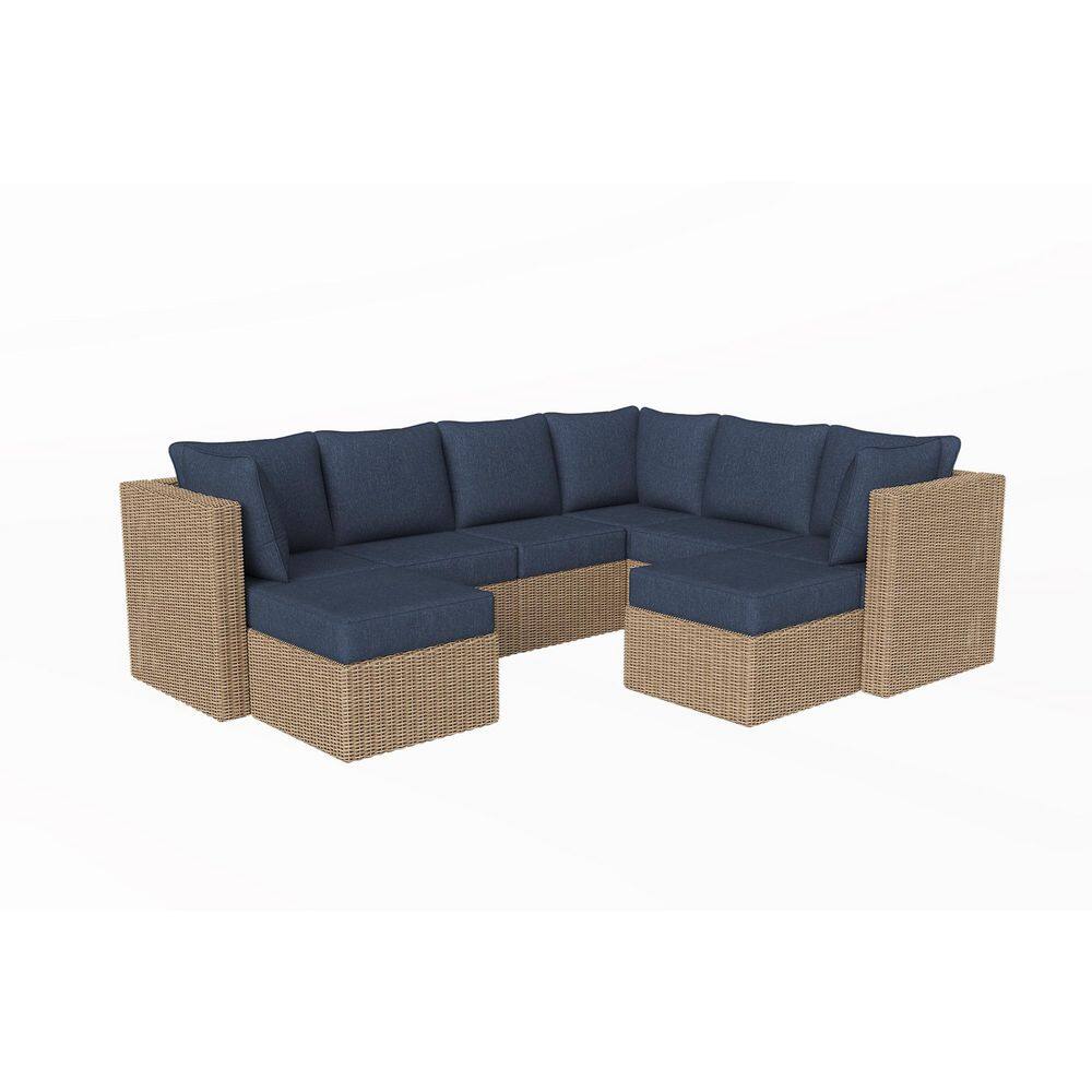 Crystal Ridge Wicker 8-Piece Outdoor Sectional Sofa Set Large with Navy Cushion price history on PriceWatchPro