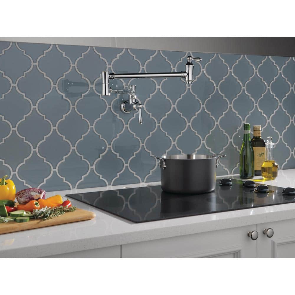 Chrome Wall-Mounted Traditional Pot Filler Faucet with Dual Handles