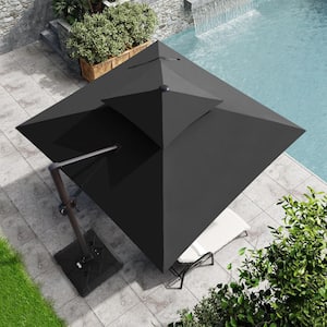 Double top 10 ft. x 10 ft. Rectangular Heavy-Duty 360-Degree Rotation Cantilever Patio Umbrella in Black