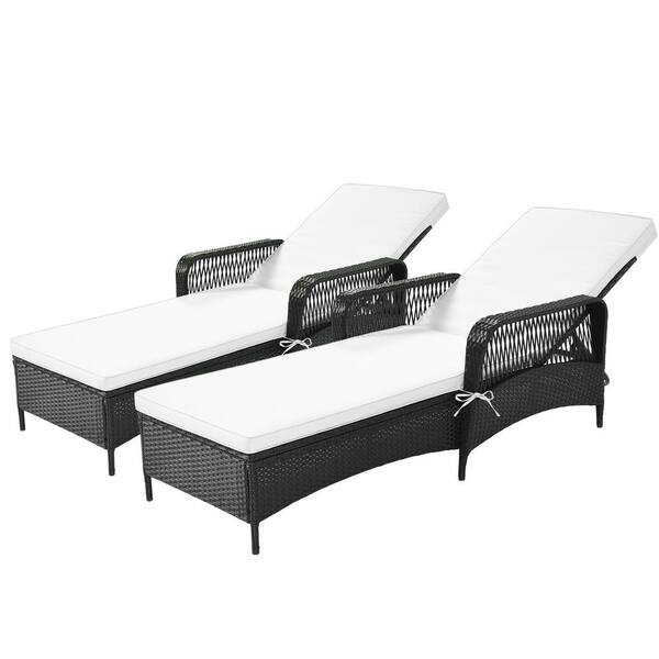 TIRAMISUBEST Wicker Outdoor Lounge Chair with Adjustable Backrest and Beige Cushions (2-Pack)