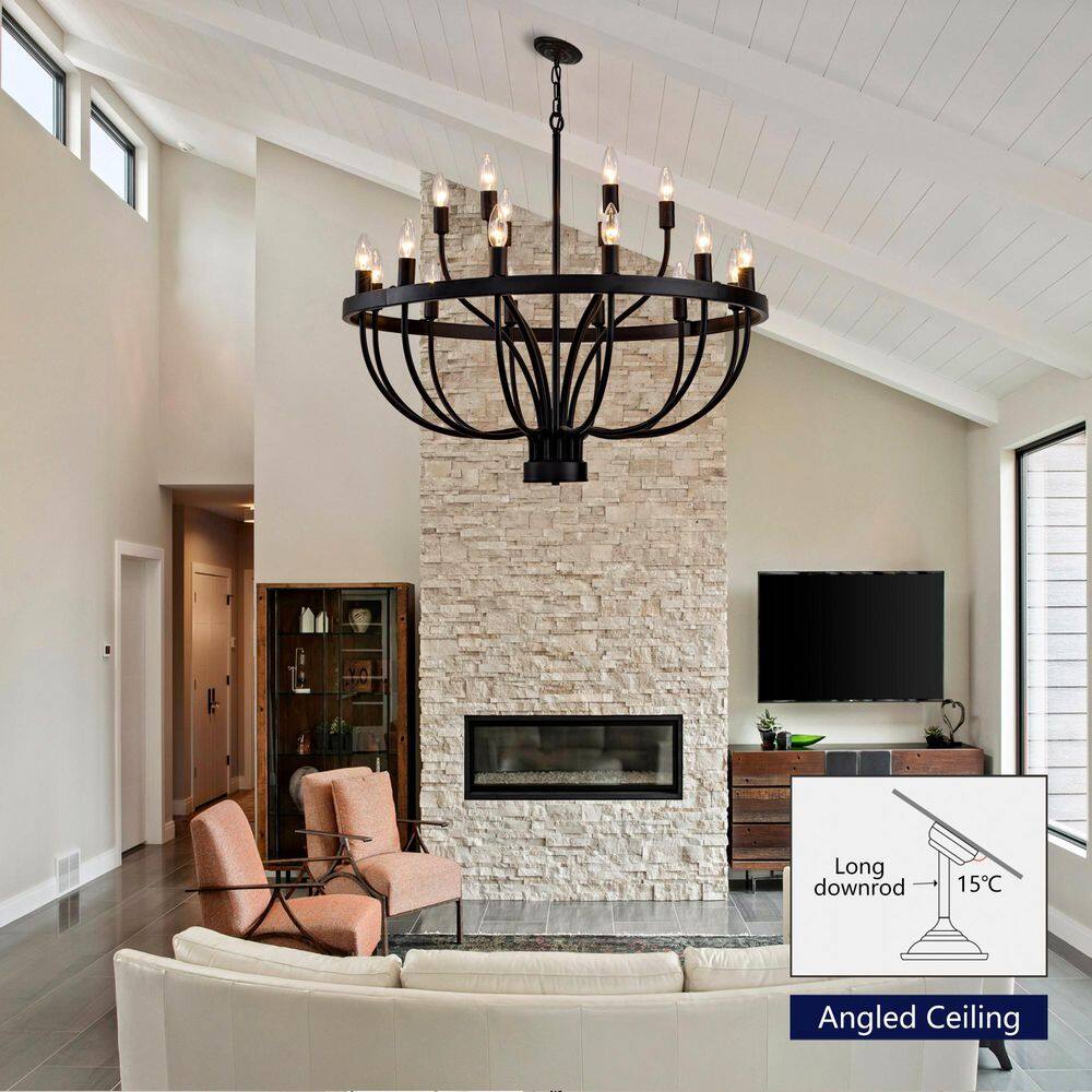 Morgal l 18-Light 31 in. Black Farmhouse Wagon Wheel Candle Style Chandelier for Living Room with No Bulbs Included price history on PriceWatchPro