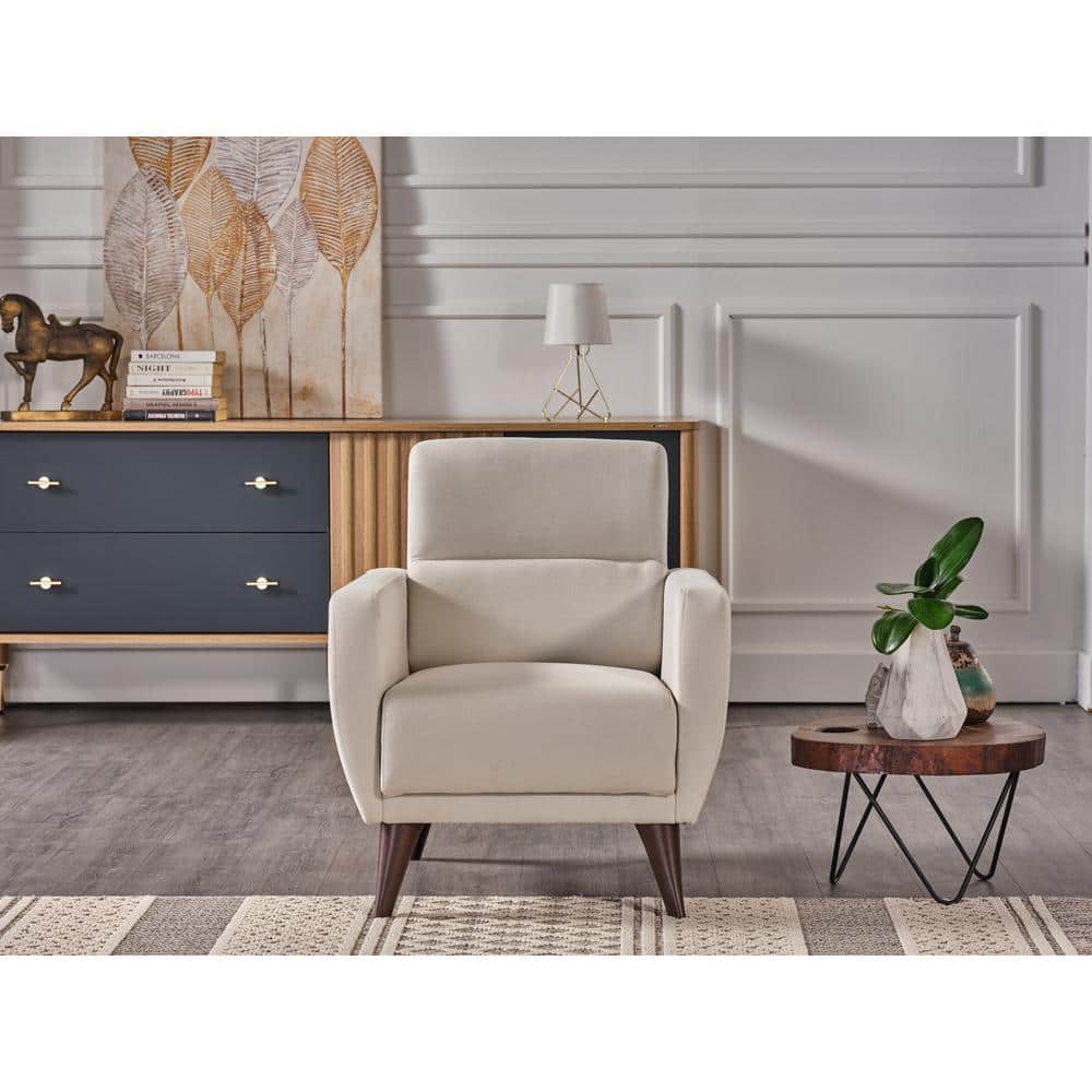 Lugano Mid-Century Modern Beige Accent Chair with Storage