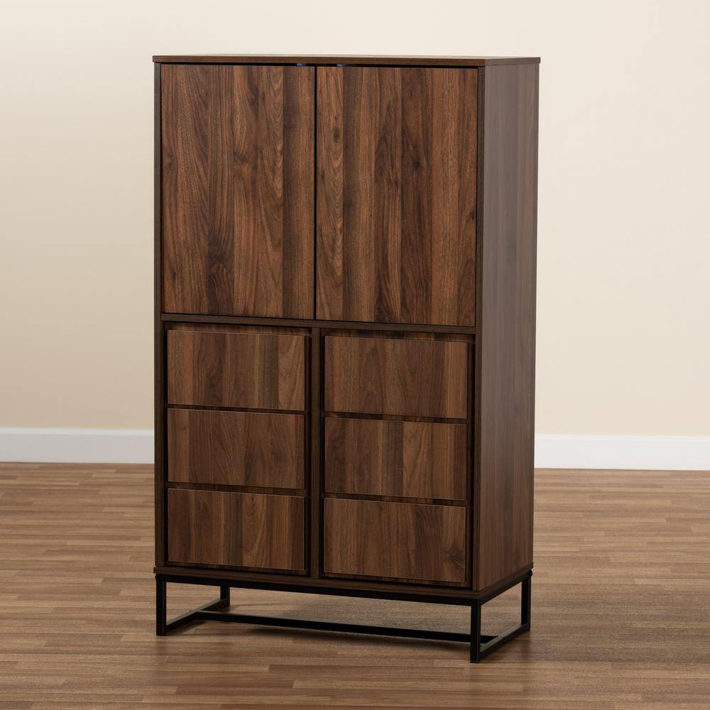 Neil Walnut Brown Wood and Black Metal Storage Cabinet