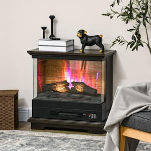 26 in. Freestanding Electric Fireplace, Stand Side Table with Fireplace Insert, Remote Control, 12H Timer in Brown