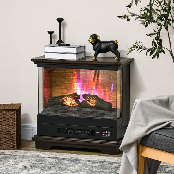 26 in. Freestanding Electric Fireplace Stove, Stand Side Table with Fireplace Insert, Remote Control, 12H Timer in Brown