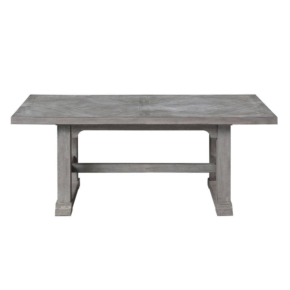 Dove Gray Rectangular Wood Coffee Table with Diamond Inlay