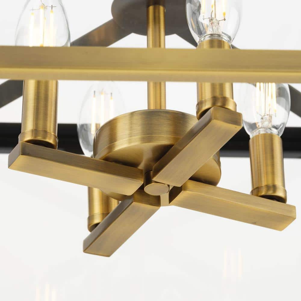 Hillcrest 13'' Vintage Brass Semi-Flush Mount with Glass Panels