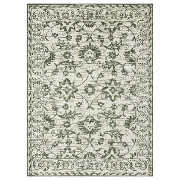 Patio Country Ayala Light Green/Ivory 8 ft. x 10 ft. Floral Indoor/Outdoor Area Rug