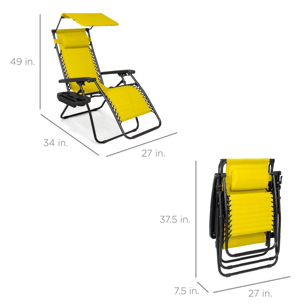 Sunflower Yellow Steel Zero Gravity Outdoor Lounge Chair with Canopy