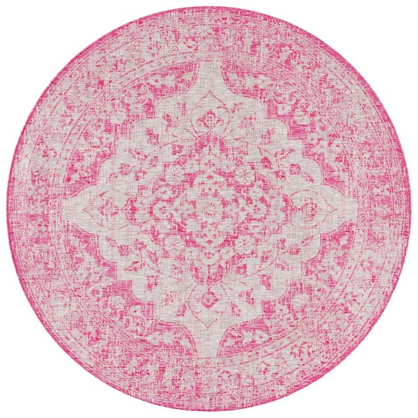 SAFAVIEH Courtyard Fuchsia/Gray 7 ft. x 7 ft. Floral Medallion