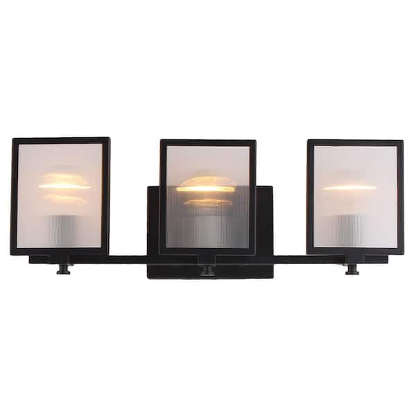Eglo Henessy 3-Light Black and Brushed Nickel Bath Light with Reeded Glass