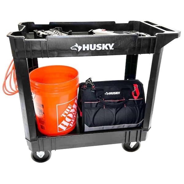 Husky 2-Tier Plastic 4-Wheeled Service Cart in Black 12603 - The Home Depot