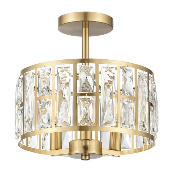 pasentel 12 in. 3-Light Round Modern Gold Drum Semi Flush Mount