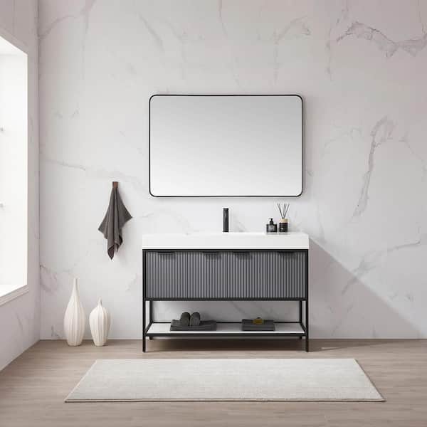 ROSWELL Marcilla 48 in. W x 20 in. D x 34 in. H Single Sink Bath Vanity in Grey with White Integral Sink Top