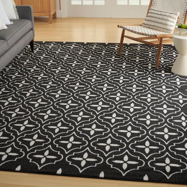 Essentials Black Ivory 6 ft. x 9 ft. Moroccan Contemporary Area Rug