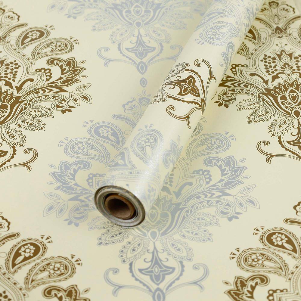 Vinyl Peel and Stick Wallpaper Roll Gold and Silver Floral Contact