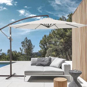 10 ft. Outdoor Patio Umbrella, Round Canopy Cantilever Umbrella With LED for Villa Gardens, Lawns and Yard, Ivory