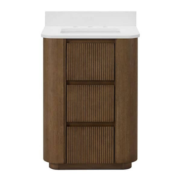Wilsham 25 in. Single Sink American Oak Bath Vanity with White Quartz Top (Assembled)