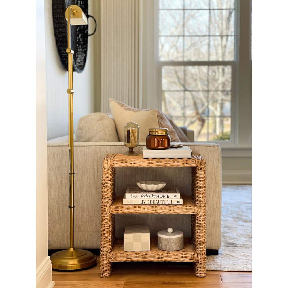 Natural Rattan and Mango Wood 3-Tier End Table