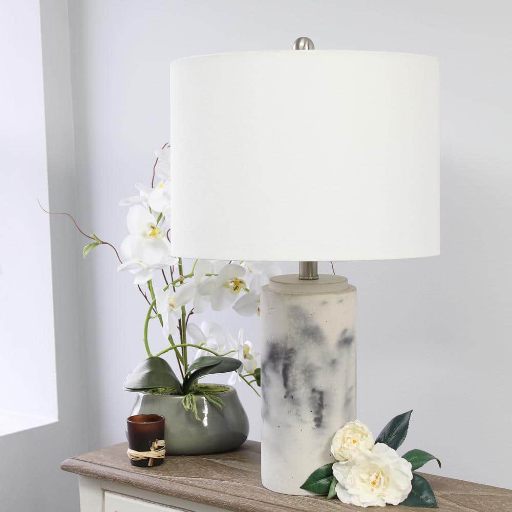 Chic Sophistication 16" White Marble-Effect Concrete Table Lamp