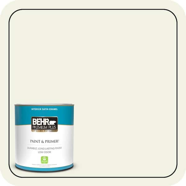 BEHR PREMIUM PLUS 1 qt. #W-F-710 Hushed White Satin Enamel Low Odor Interior Paint & Primer