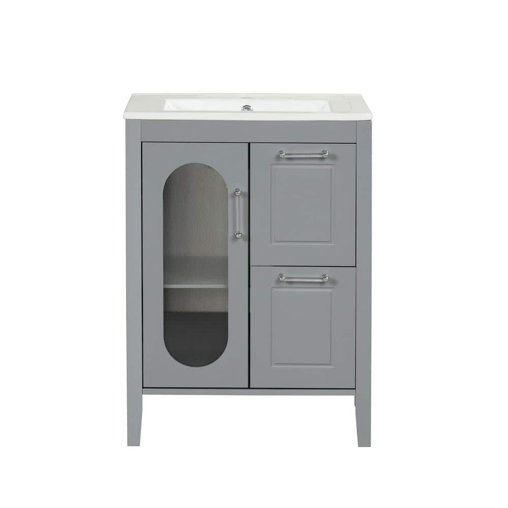 24 W x 18.30 x 33.2 in. Single Sink Bathroom Vanity in Gray with White Cera