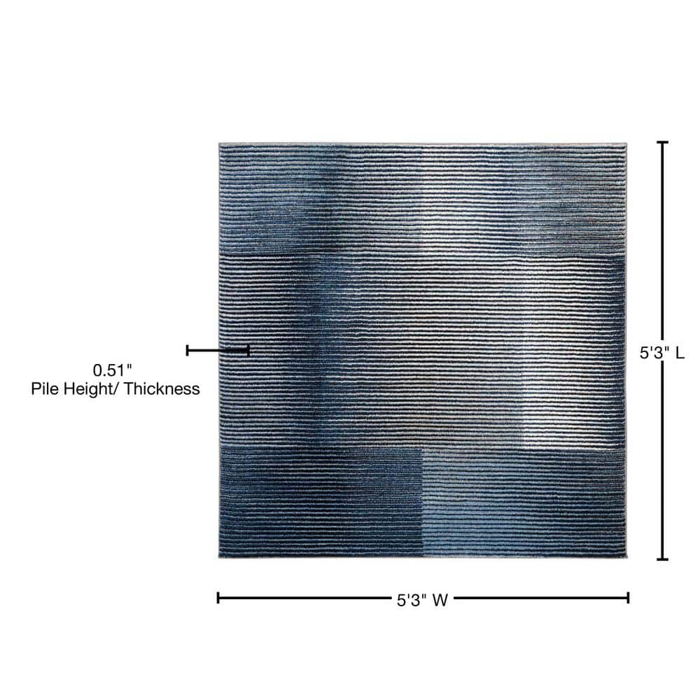 Square Blue Stripe Hand-knotted Synthetic Area Rug