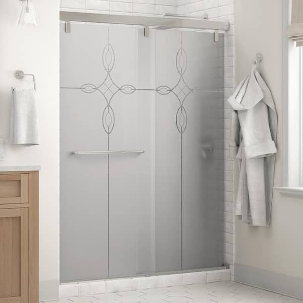 Delta Simplicity Mod 50-1/8 to 58-1/2 in. W x 71-1/2 in. H Soft-Close Frameless Sliding Shower Door, Chrome, Tranquility Glass