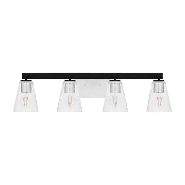 Home Decorators Collection Westbrook 4-Light Matte Black Modern Bathroom Vanity Light with Chrome Accents