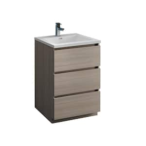 Lazzaro 24 in. Modern Bathroom Vanity in Gray Wood with Vanity Top in White with White Basin