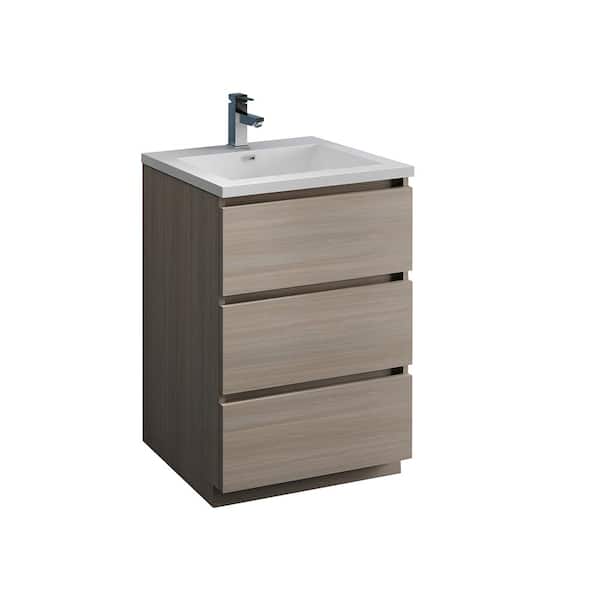 Fresca Lazzaro 24 in. Modern Bathroom Vanity in Gray Wood with Vanity Top in White with White Basin