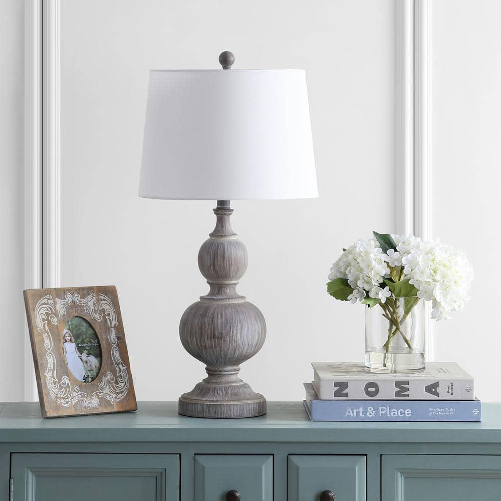 Ephraim Weathered Faux Wood Traditional Table Lamp Set, Gray