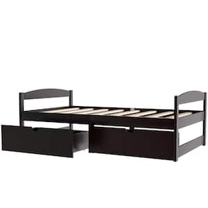 Espresso Twin Size Platform Bed Storage Bed Frame, Wood Platform Bed with 2 Drawers, No Box Spring Needed