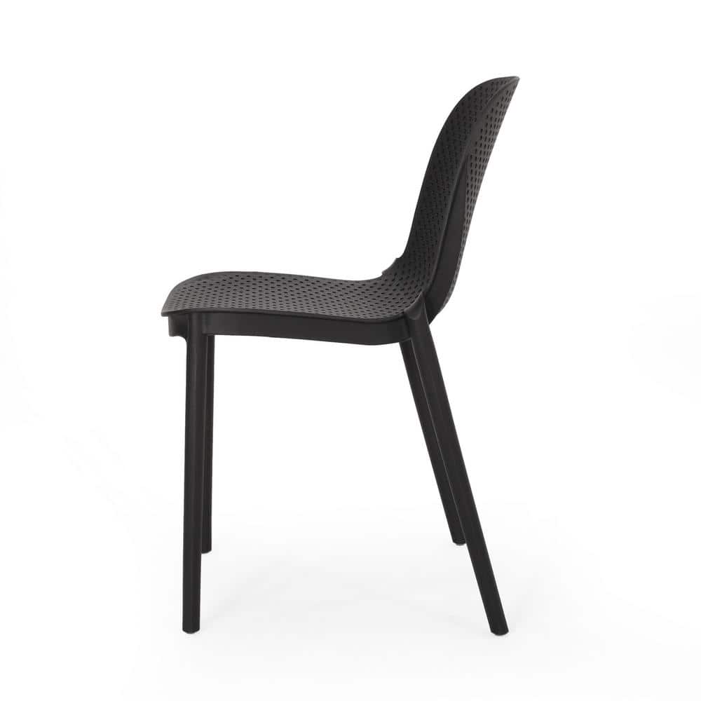 Set of 4 Black Stackable Plastic Modern Outdoor Dining Chairs