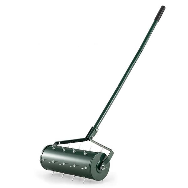 WELLFOR 18 in. Manual Garden Rolling Lawn Aerator Filled with Sand or Stone