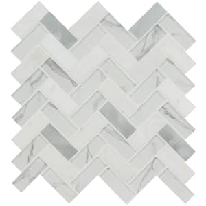 Bytle Bianco Herringbone 12.75 in. x 14 in. Mixed Glass Patterned Look Wall Tile (15 sq. ft./Case)