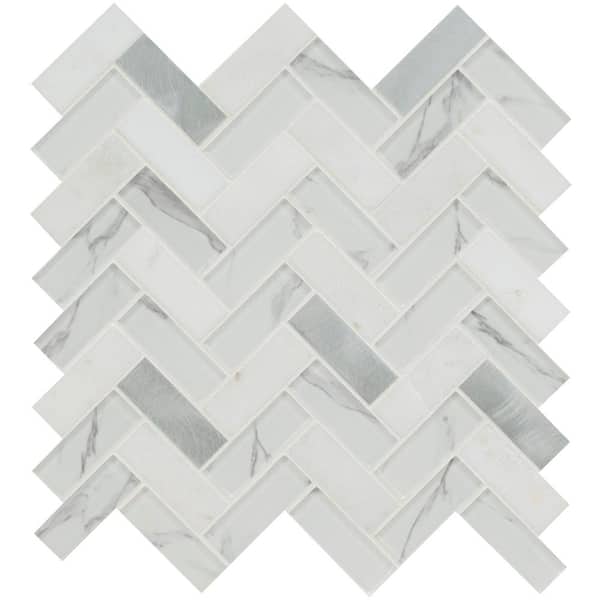MSI Bytle Bianco Herringbone 12.75 in. x 14 in. Mixed Glass Patterned Look Wall Tile (15 sq. ft./Case)