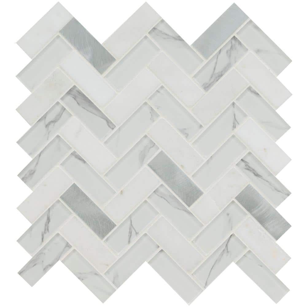 Bytle Bianco Herringbone 13 in. x 14 in. x 0.24 in. Glass Mesh-Mounted Mosaic Wall Tile (15 sq. ft./Case) price history on PriceWatchPro