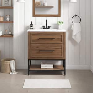 Corley 30 in. W x 19 in. D x 34 in. H Single Sink Bath Vanity in Spiced Walnut with White Engineered Stone Top