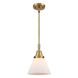 Cone 1-Light Brushed Brass Matte White Shaded Pendant Light with Matte White Glass Shade