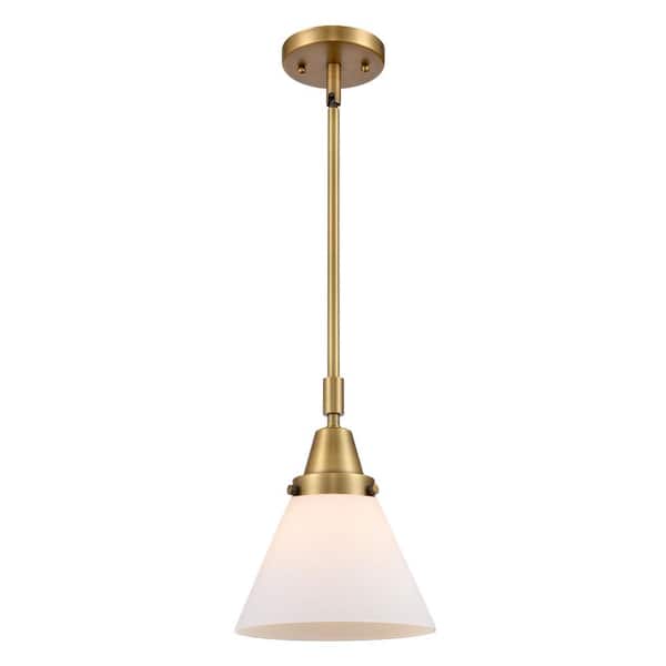Innovations Cone 1-Light Brushed Brass Matte White Shaded Pendant Light with Matte White Glass Shade
