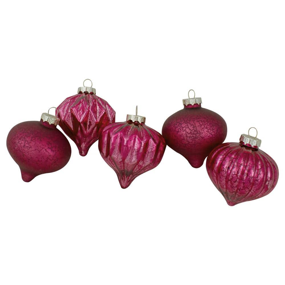 Magenta Pink Mercury Glass Christmas Ornament Set, 12 Pieces