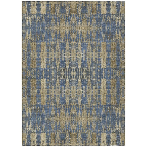 Blue, Taupe, Beige 5 ft. x 8 ft. Woven Moroccan Polyester Rectangle Indoor / Outdoor Area Rug
