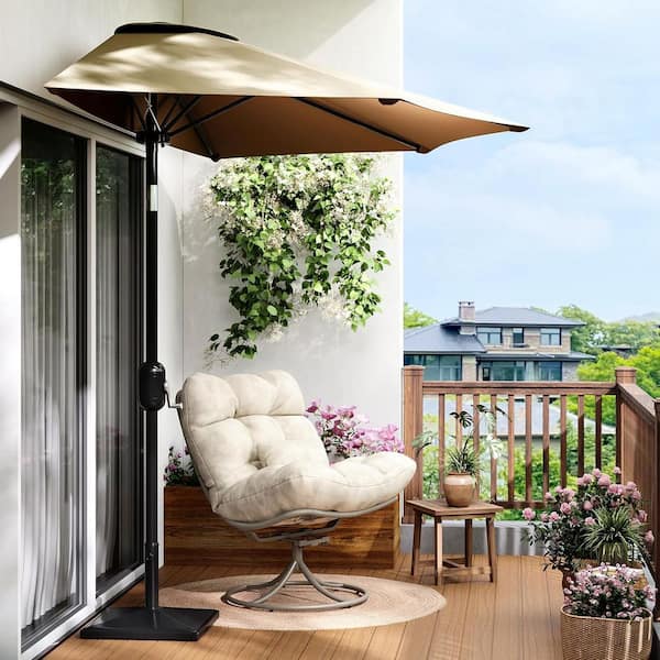 best half round patio umbrella Garvee 9 ft. Half Round Market Patio Umbrella with Hand Crank Lift and Push  Button Tilt in Tan TYYPPG_3494UX4G