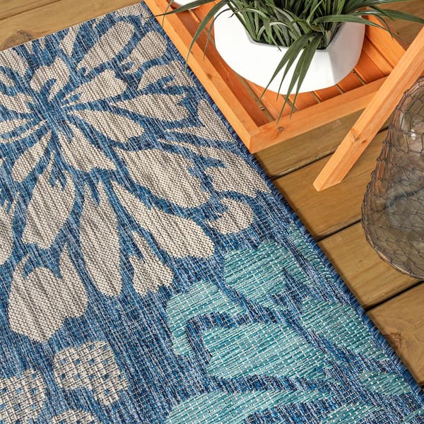JONATHAN Y Zinnia Modern Floral Navy/Aqua 3 ft. 1 in. x 5 ft