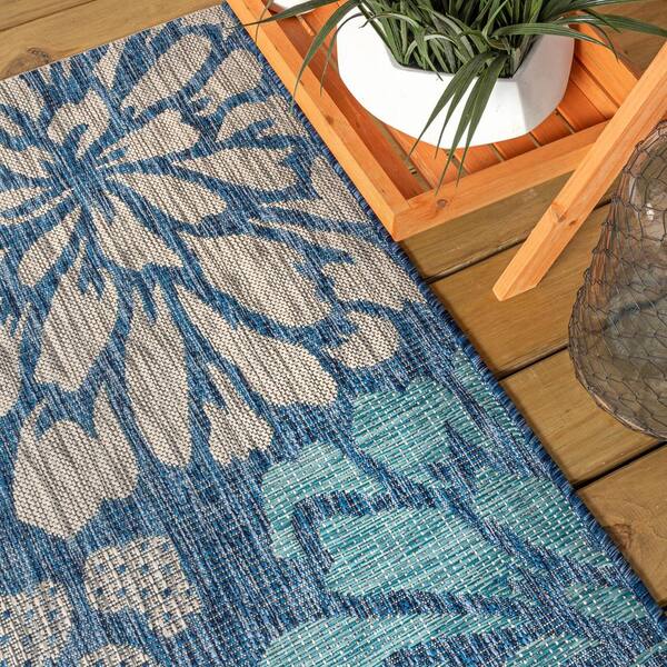 JONATHAN Y Zinnia Modern Floral Navy/Green 3 ft. 11 in. x 6 ft. Textured  Weave Indoor/Outdoor Area Rug SMB110B-4 - The Home Depot