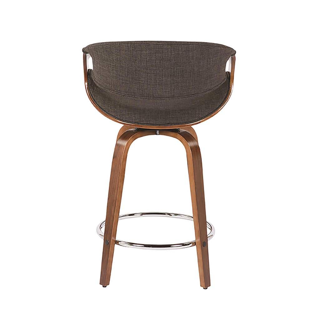 Walnut Wood and Charcoal Fabric Swivel Counter Stools