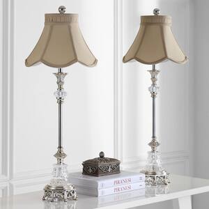 Arianna 32.5 in. Silver Glass Candlestick Table Lamp with Taupe Shade (Set of 2)