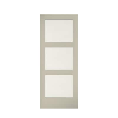 36 in. x 96 in. 3 Frosted Glass Solid Core White Finished Interior Barn Door Slab