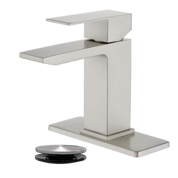 Single Handle Single Hole Bathroom Faucet with Pop-Up Drain Vanity Sink Faucet in Brushed Nickel